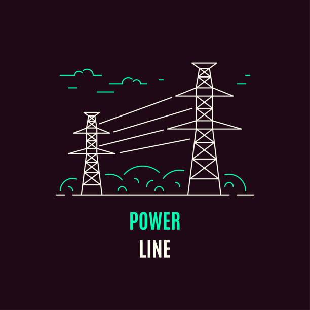 전원 라인, 전기 공급, 플랫 스타일 아이콘 디자인. - electricity pylon stock illustrations