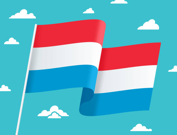 Flag of Luxembourg Flag of Luxembourg in the sky with clouds. luxembourg paris stock illustrations
