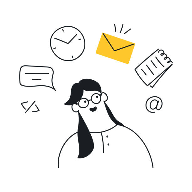 illustrations, cliparts, dessins animés et icônes de femme multitâche sur son lieu de travail - vecteur - envelope mail letter multi colored