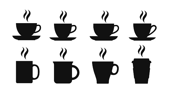 Coffee cups and mugs icons set. Vector illustration