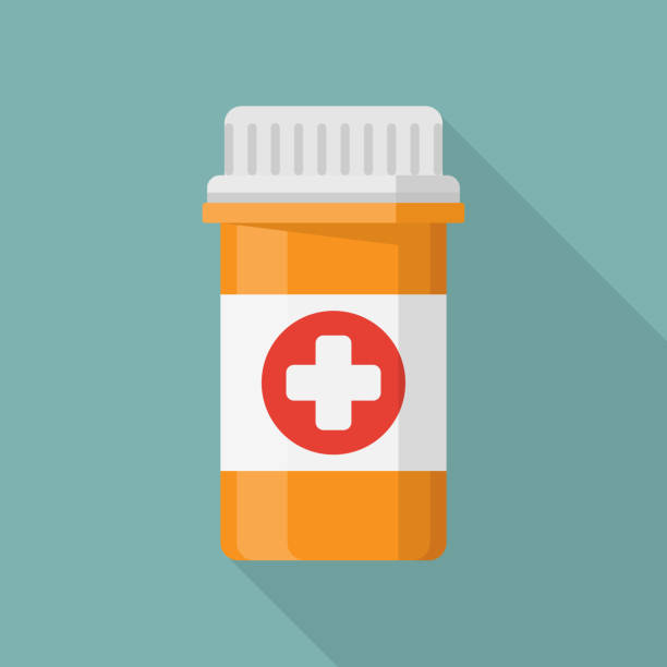 orange pille flasche mit einem medizinischen kreuz symbol - pill bottle bottle medicine empty stock-grafiken, -clipart, -cartoons und -symbole