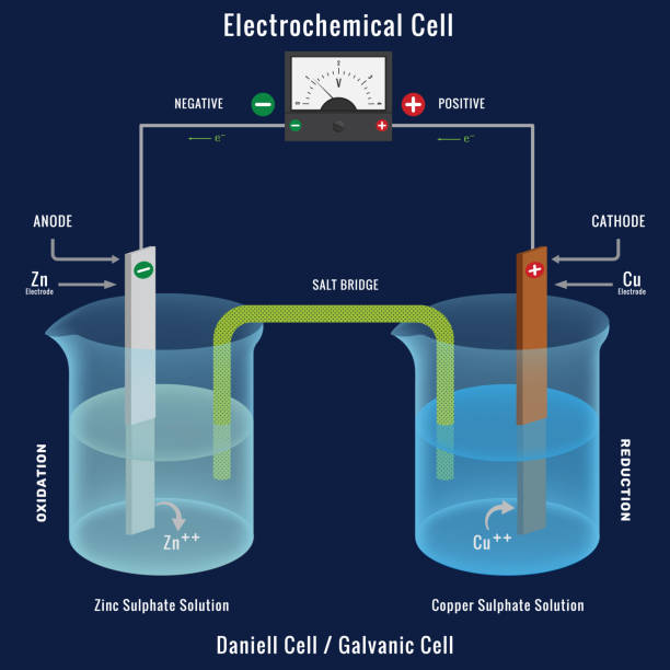 ilustrações de stock, clip art, desenhos animados e ícones de electrochemical cell or galvanic cell, the daniell cell with voltmeter - energia reativa