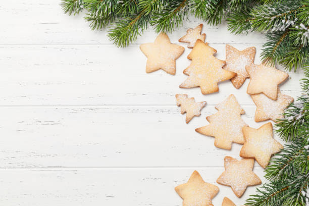 istock Christmas gingerbread cookies and xmas fir tree 1266955978