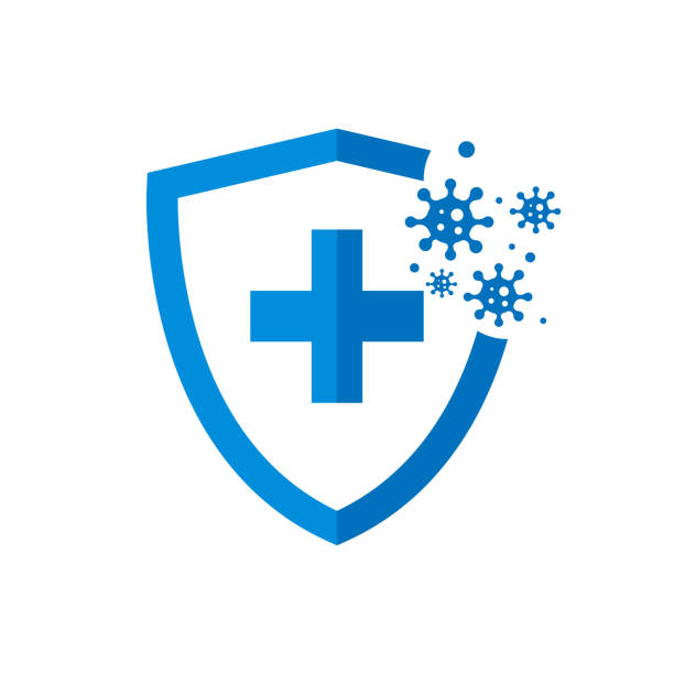Bacterial and virus defense. Hygienic shield that protects from germs, viruses and bacteria. Isolated vector illustration. Hygienic shield that protects from germs, viruses and bacteria. Bacterial and virus defense. antiviral drug stock illustrations