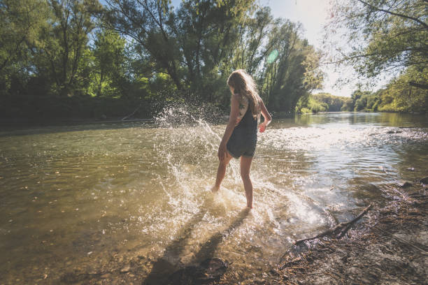 istock child, river, water, splash, sun and summer time 1266956025