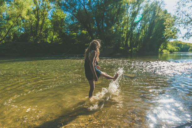 istock child, river, water, splash, sun and summer time 1266956033