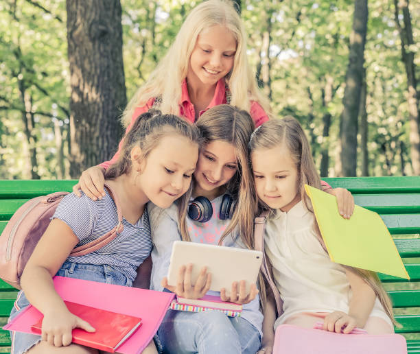 istock Little girls looking in tablet 1266956195