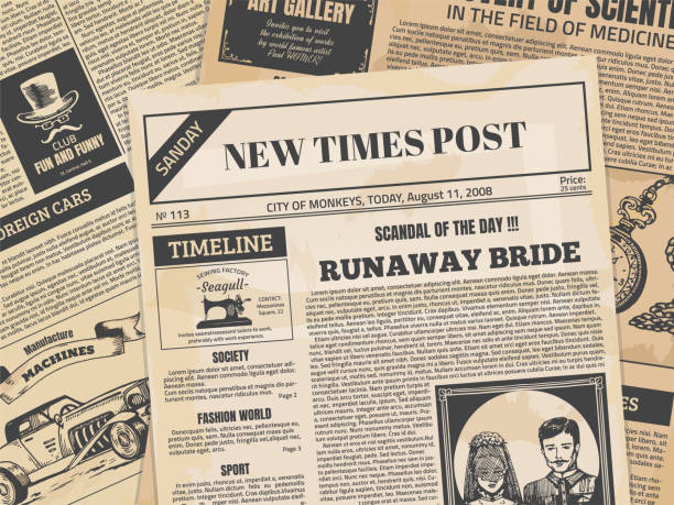 istock Vintage newspaper. Retro newsprint or magazine page with grunge texture and old headers. Vector ancient paper news template 1266957629