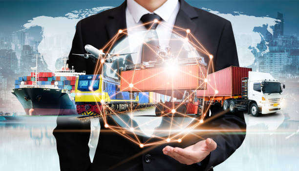 Businessman holding digital globe in palm for logistics import export background and container cargo freight ship transport concept Businessman holding digital globe in palm for logistics import export background and container cargo freight ship transport concept ship photos stock pictures, royalty-free photos & images