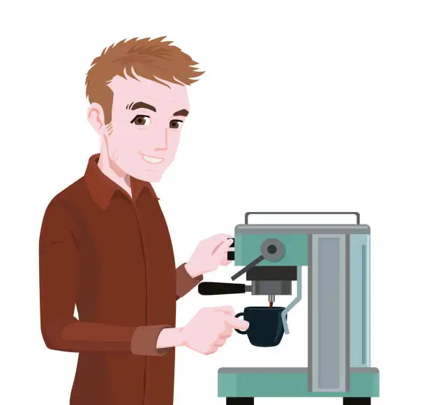 Vector illustration of Brewing coffee with coffee maker