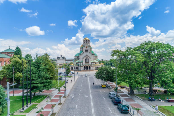 istock Aerial view of Alexander Nevski cathedral in Sofia, Bulgaria  (Bulgarian: Храм паметник Александър Невски ) 1266958908