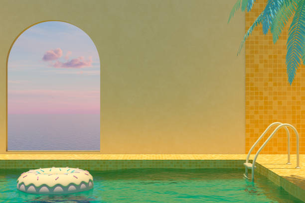 istock Swimming Pool and Inflatable Donut, Summer Concept 1266959095