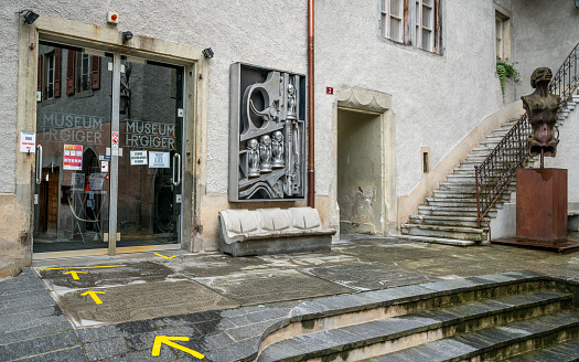 Gruyeres Switzerland , 27 June 2020 : Entrance of the HR Giger museum in Gruyeres Switzerland