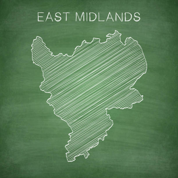 illustrazioni stock, clip art, cartoni animati e icone di tendenza di mappa delle east midlands disegnata alla lavagna - lavagna - east midlands illustrations