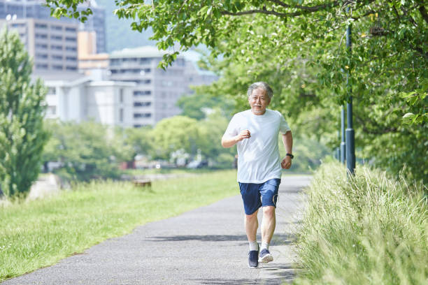 Senior man exercising in the green