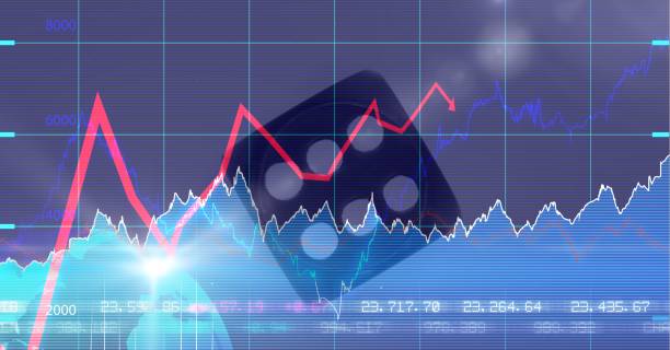 istock Digital illustration of a black dice over recordings and statistics 1266964944