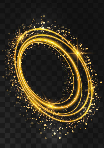 istock Frame made of gold oval rings with glitter, sparkles and flashes on a dark transparent background. Vector 1266967618