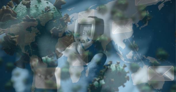 istock Global virus covid19 over world map and thermometer gun 1266967757