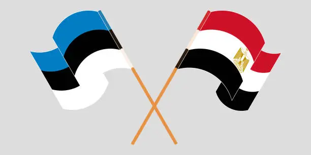 Vector illustration of Crossed and waving flags of Egypt and Estonia