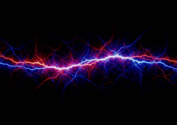 istock Red and blue lightning, hot and ice plasma background 1266969226