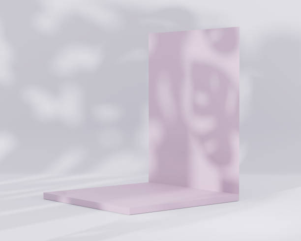 istock 3D lilac podium display  on white background with copy space. Summer  monster palm shadow. Pastel violet showcase pedestal for product promotion banner. Trendy abstract 3D render illustration template 1266971309