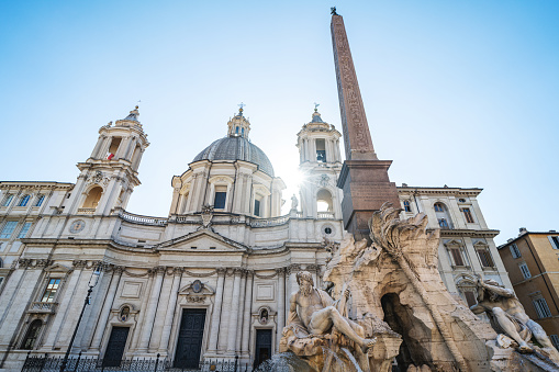 The Four River Fountain in Piazza Navona, masterpiece monuments of Rome