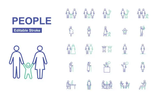 Vector illustration of People Thin Line Icons. Editable Stroke. Vector.