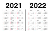 istock Calendar 2021 and 2022 template. Calendar template in black and white colors, holidays in red colors 1266974952