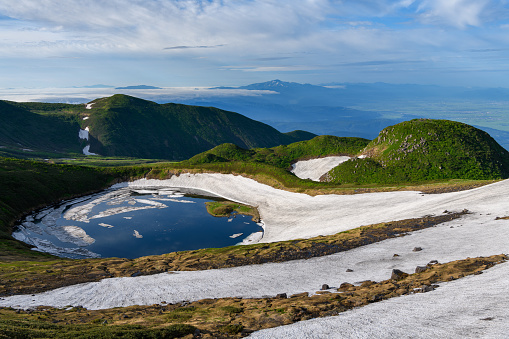 Lake Chokai in early summer.Mt. Chokaisan is one of Japan’s 100 most famous mountains and an active volcano.