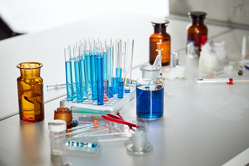 Laboratory equipment and chemicals at the modern pharmaceut laboratory