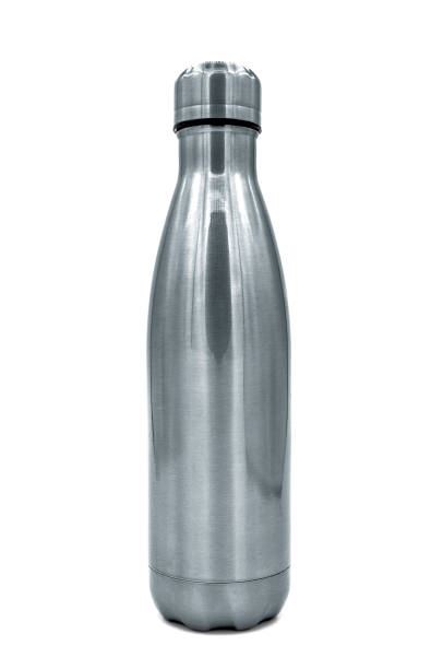 istock Isolated Isothermal silver stainless steel hiking bottle 1266983238