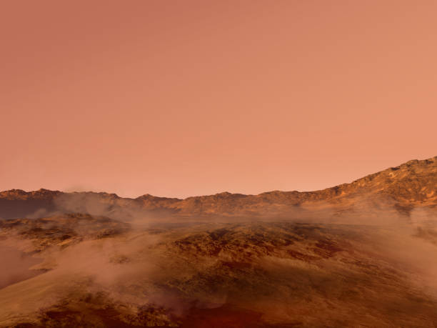 istock Mars red rocky terrain and fog 1266987830