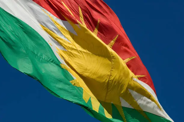 Kurdish Flag a symbol for the Kurds desire for independence, Iraqi Kurdistan
