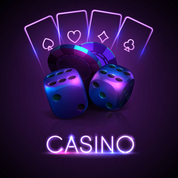 neon farbe licht casino banner - cards dice poker casino stock-grafiken, -clipart, -cartoons und -symbole