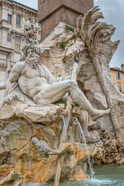 Detail of the Fountain of the Four Rivers, marble fountain by Gian Lorenzo Bernini, 1648-51; Piazza Navona, Rome, Italy