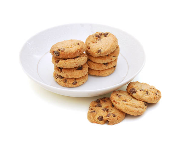 istock A stack of chocolate chip cookies in plate on a white background 1267000096