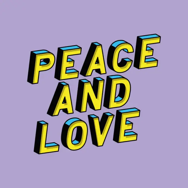 Vector illustration of 3d peace and love lettering on purple background vector design