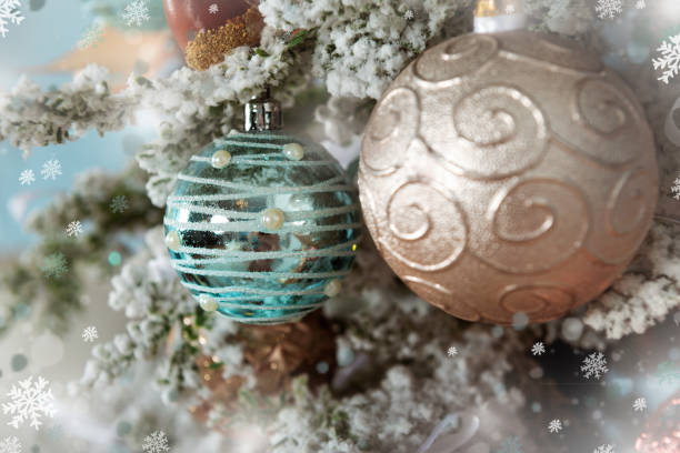 istock blue and gold balls on Christmas tree, holiday decor 1267002899