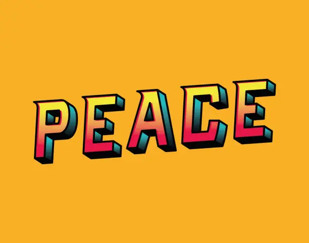 Vector illustration of 3d peace lettering on orange background vector design