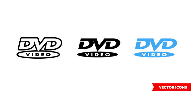 dvd-symbol von 3 arten farbe, schwarz und weiß, umriss. isoliertes vektorzeichensymbol - dvd stock-grafiken, -clipart, -cartoons und -symbole