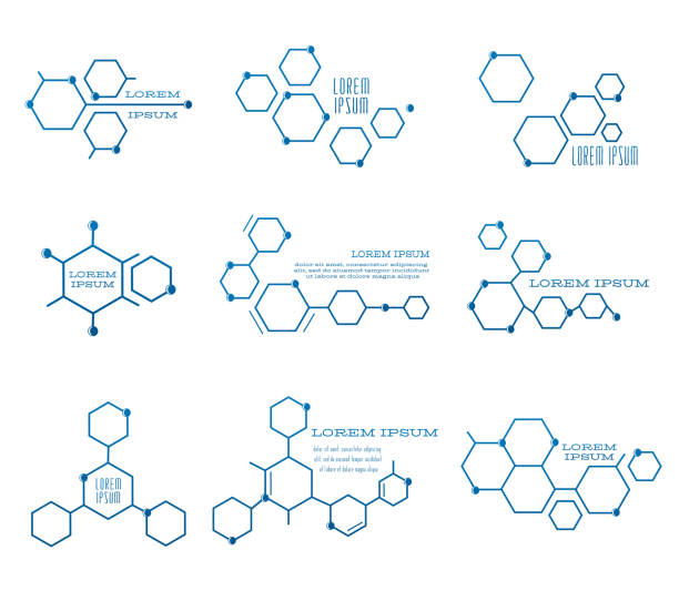 ilustrações de stock, clip art, desenhos animados e ícones de abstract molecule icon set - formula chemistry vector molecular structure