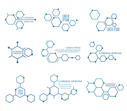 Abstract molecule icon set. Molecular linear icons collection. Set line icons of molecules. Vector illustration EPS8