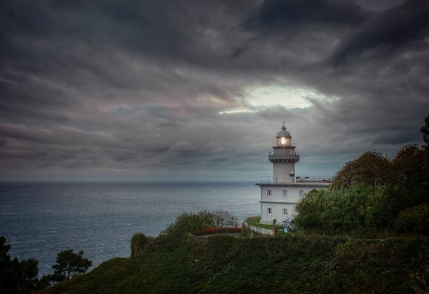 Lighthouse in stormy weather. Evening time