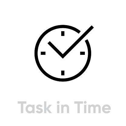 Task in Time icon. Editable Vector Outline. Vintage Plan Deadline Single Pictogram