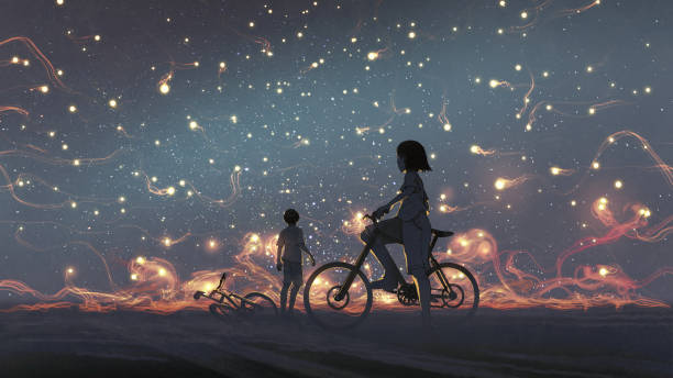 Mujer Con Bicicleta Vista Del Paisaje Nocturno - Banco de fotos e imágenes de stock - iStock Mujer Con Bicicleta Vista Del Paisaje Nocturno - Banco de fotos e imágenes de stock - iStock