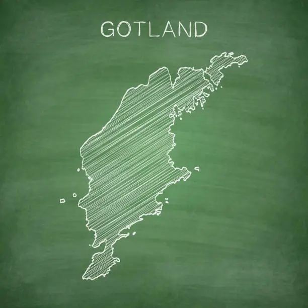 Vector illustration of Gotland map drawn on chalkboard - Blackboard