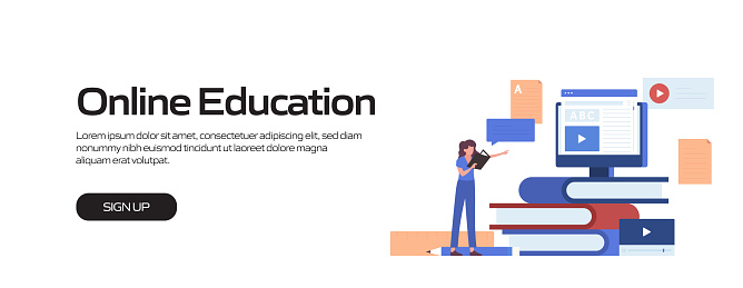 Online Education, E-Learning, Distance Education Concept Vector Illustration for Website Banner, Advertisement and Marketing Material, Online Advertising, Business Presentation etc.