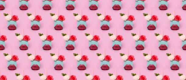 istock Seamless pattern. Lips and flowers. Perfume and cosmetics concept. 1267015838