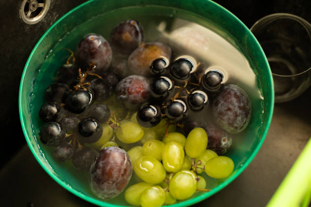 Seasonal fruit placed in a bowl filled with water