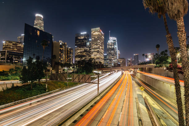 istock Los Angeles Skyline at night from 3rd Street Bridge 1267017165